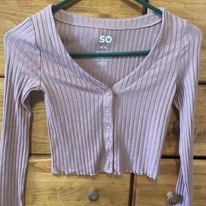 SO Girls Lavender Ribbed Button-Up Crop Top